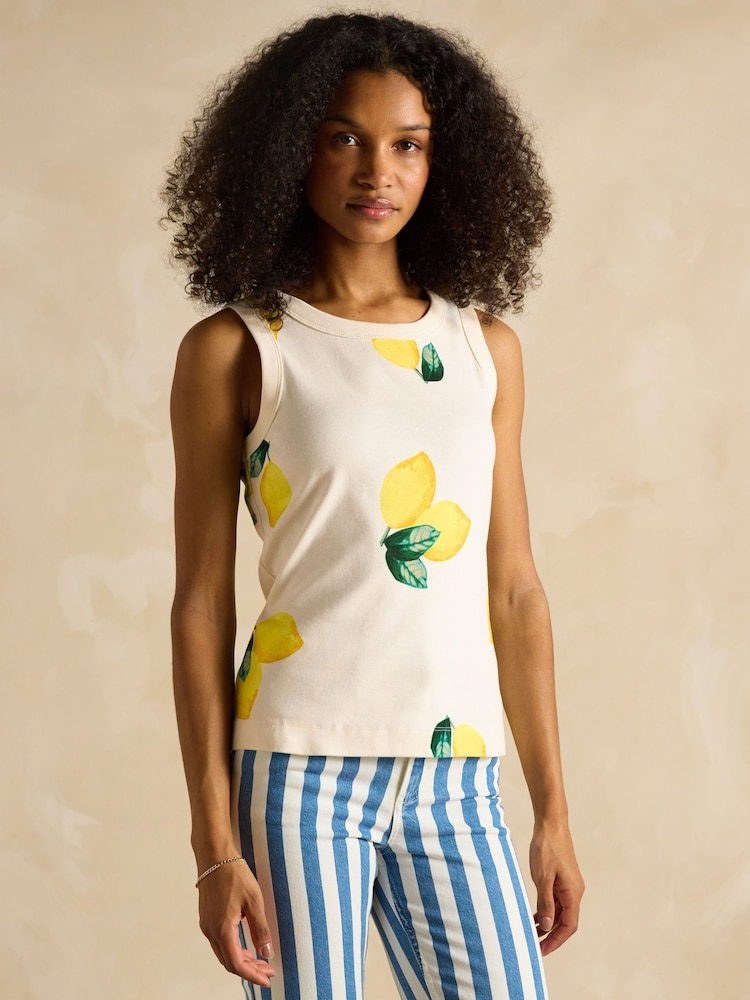 Joules Premium Ribbed Lemon Jersey Printed Vest - Image 3 of 8