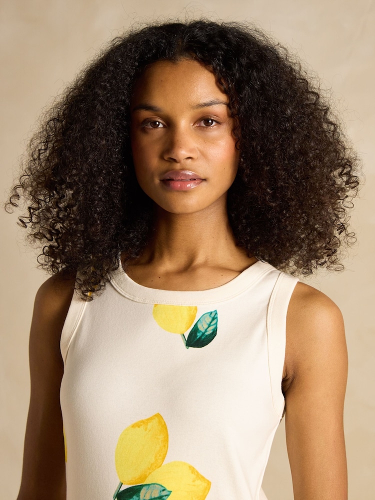 Joules Premium Ribbed Lemon Jersey Printed Vest - Image 4 of 8