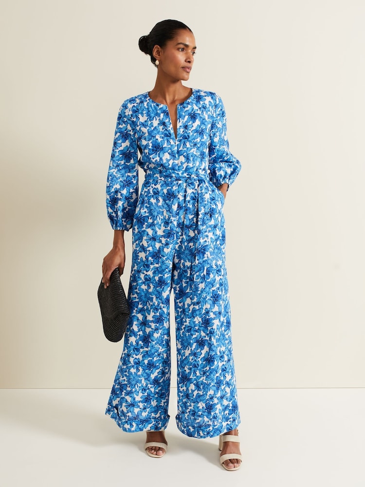 Phase Eight Blue Floral Zip Jumpsuit - Image 1 of 6