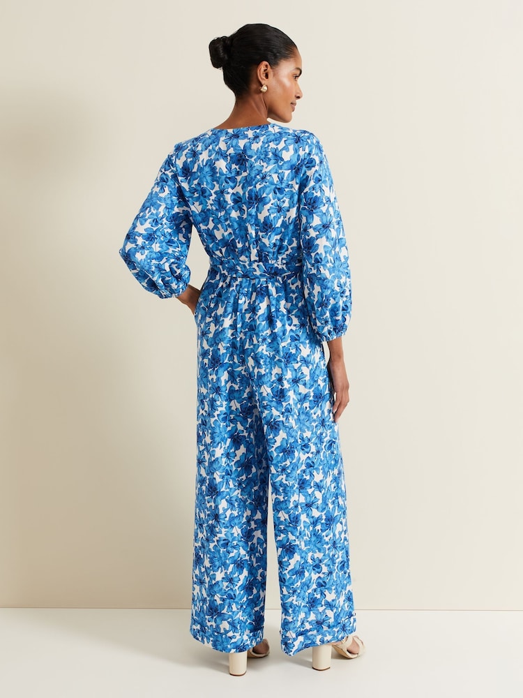 Phase Eight Blue Floral Zip Jumpsuit - Image 2 of 6
