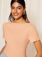 Friends Like These Pink Short Sleeve Jersey Cotton Ribbed Boat Neck T-Shirt - Image 2 of 4
