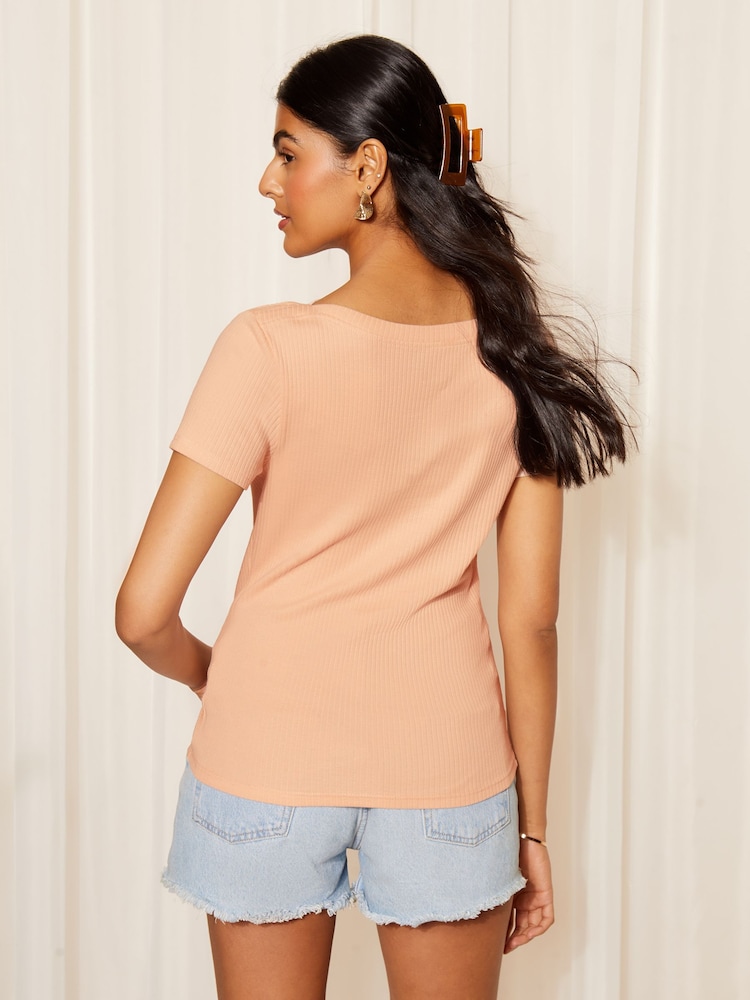 Friends Like These Pink Short Sleeve Jersey Cotton Ribbed Boat Neck T-Shirt - Image 4 of 4