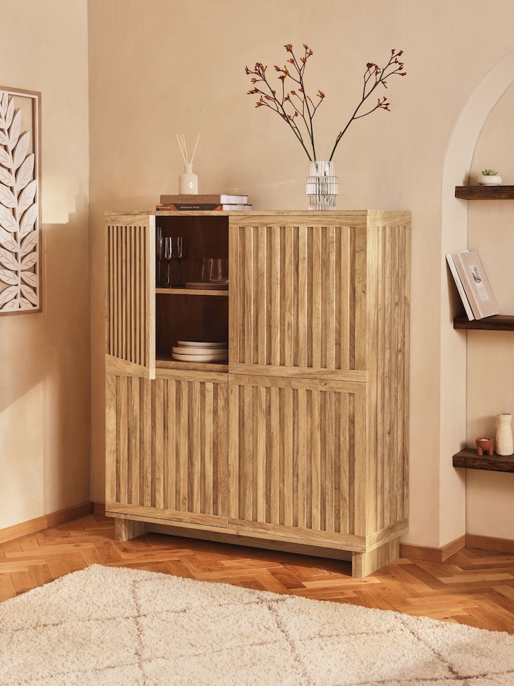 Natural Slatted Tall Sideboard - Image 2 of 10