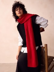 Red Soft Touch Co-ord Cable Knitted Scarf with Wool - Image 1 of 6