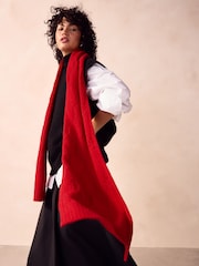 Red Soft Touch Co-ord Cable Knitted Scarf with Wool - Image 2 of 6
