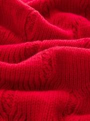 Red Soft Touch Co-ord Cable Knitted Scarf with Wool - Image 5 of 6