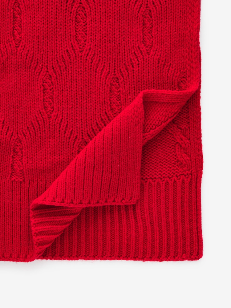 Red Soft Touch Co-ord Cable Knitted Scarf with Wool - Image 6 of 6