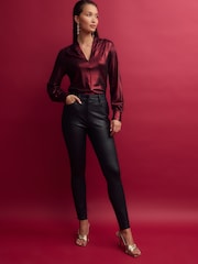 Red Long Sleeve Shimmer V-Neck Blouse - Image 2 of 7