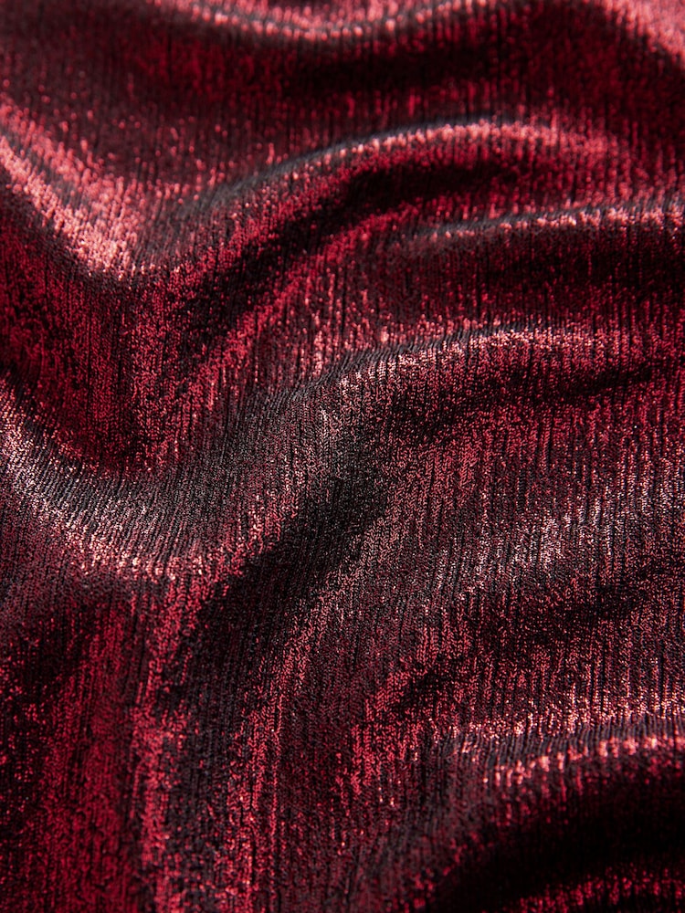Red Long Sleeve Shimmer V-Neck Blouse - Image 7 of 7
