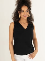 Черный - Pour Moi Maya 100% Cotton Slub Jersey Built Up V-Neck Vest - Image 1 of 4