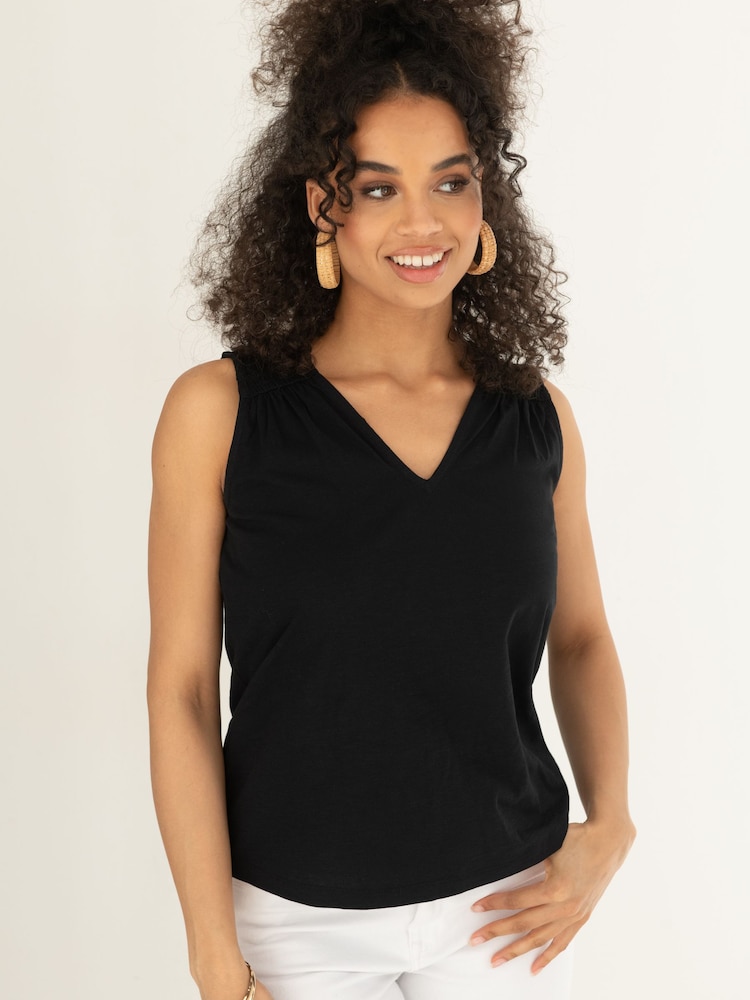 Черный - Pour Moi Maya 100% Cotton Slub Jersey Built Up V-Neck Vest - Image 1 of 4
