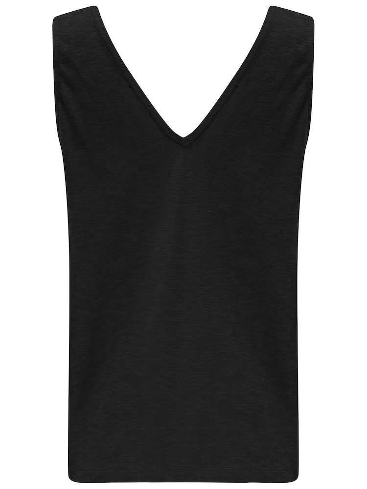 Черный - Pour Moi Maya 100% Cotton Slub Jersey Built Up V-Neck Vest - Image 4 of 4