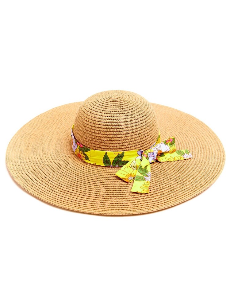 Nicole Miller Cream/Yellow Straw Sun 100% Cotton Hat - Image 2 of 6