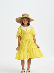 Nicole Miller Cream/Yellow Straw Sun 100% Cotton Hat - Image 6 of 6