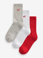 self. Red/Grey/White Cushion Sole Lounge Ankle Socks 3 Pack - Image 1 of 4