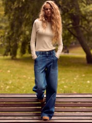 Blue Adjustable Cinch Back Wide Leg 100% Cotton Jeans - Image 2 of 8