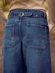 Blue Adjustable Cinch Back Wide Leg 100% Cotton Jeans - Image 4 of 8
