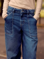 Blue Adjustable Cinch Back Wide Leg 100% Cotton Jeans - Image 5 of 8