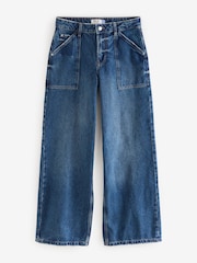 Blue Adjustable Cinch Back Wide Leg 100% Cotton Jeans - Image 6 of 8