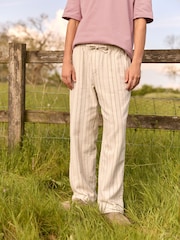 Ecru/Neutral Relaxed Fit EDIT Textured Stripe Trousers - Image 1 of 7
