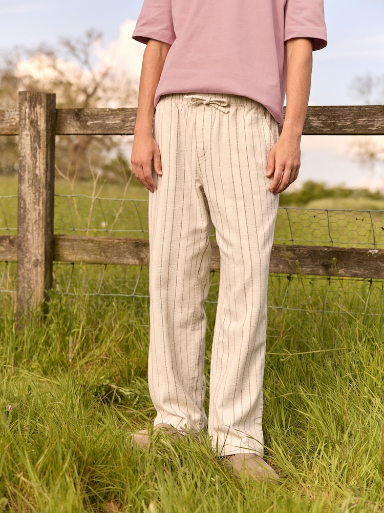 Ecru/Neutral Relaxed Fit EDIT Textured Stripe Trousers - Image 1 of 7