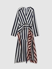 Reiss Navy/Off White Nola Colourblock Stripe Asymmetric Midi Dress - Image 2 of 6