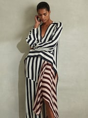 Reiss Navy/Off White Nola Colourblock Stripe Asymmetric Midi Dress - Image 3 of 6