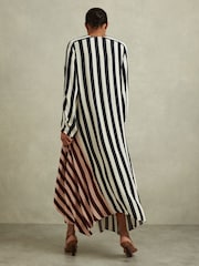 Reiss Navy/Off White Nola Colourblock Stripe Asymmetric Midi Dress - Image 5 of 6