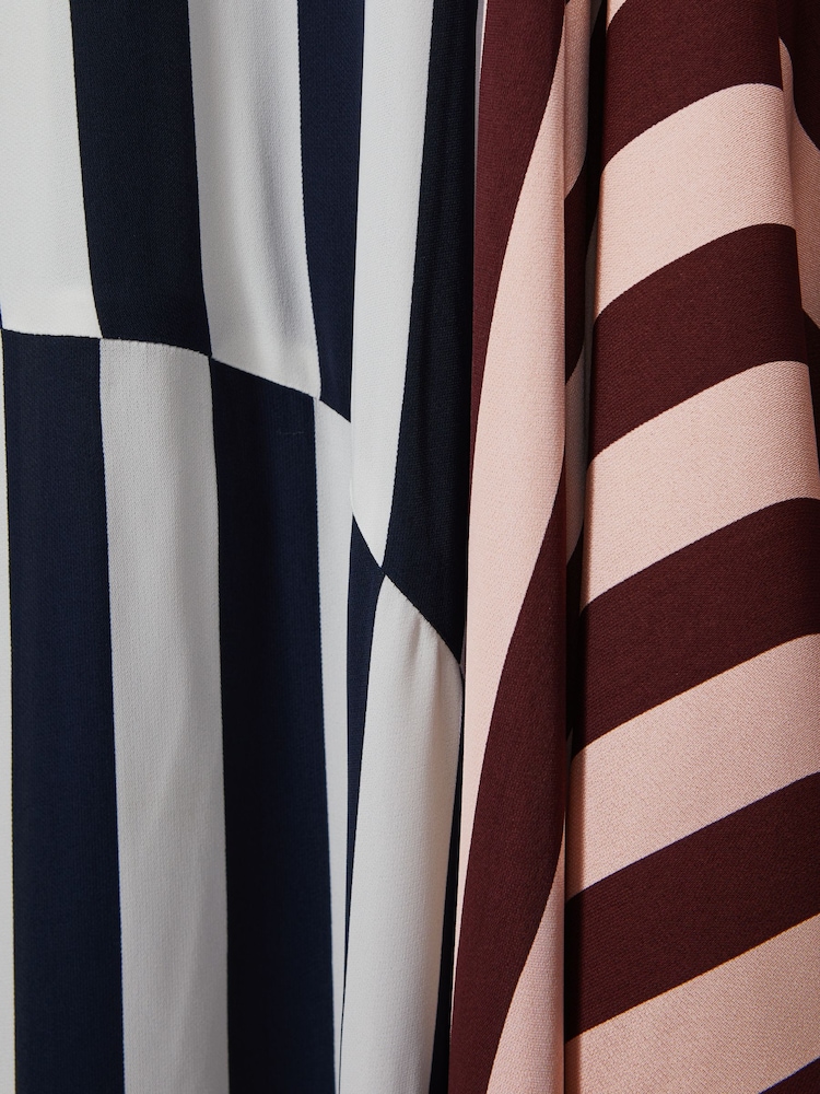 Reiss Navy/Off White Nola Colourblock Stripe Asymmetric Midi Dress - Image 6 of 6
