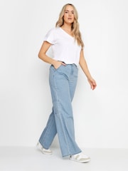 Long Tall Sally Blue Carpenter Wide Leg 100% Cotton Jeans - Image 1 of 5