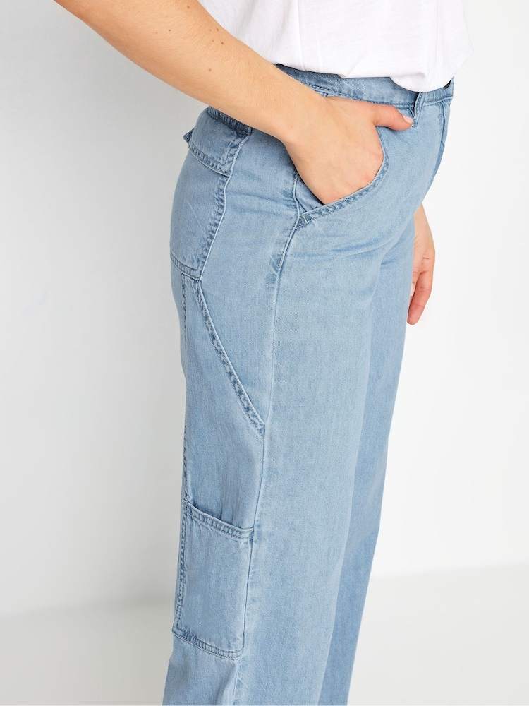 Long Tall Sally Blue Carpenter Wide Leg 100% Cotton Jeans - Image 4 of 5