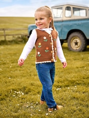 JoJo Maman Bébé Gold Floral Crochet Knitted Waistcoat - Image 1 of 5