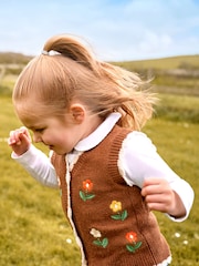 JoJo Maman Bébé Gold Floral Crochet Knitted Waistcoat - Image 2 of 5