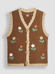 JoJo Maman Bébé Gold Floral Crochet Knitted Waistcoat - Image 3 of 5