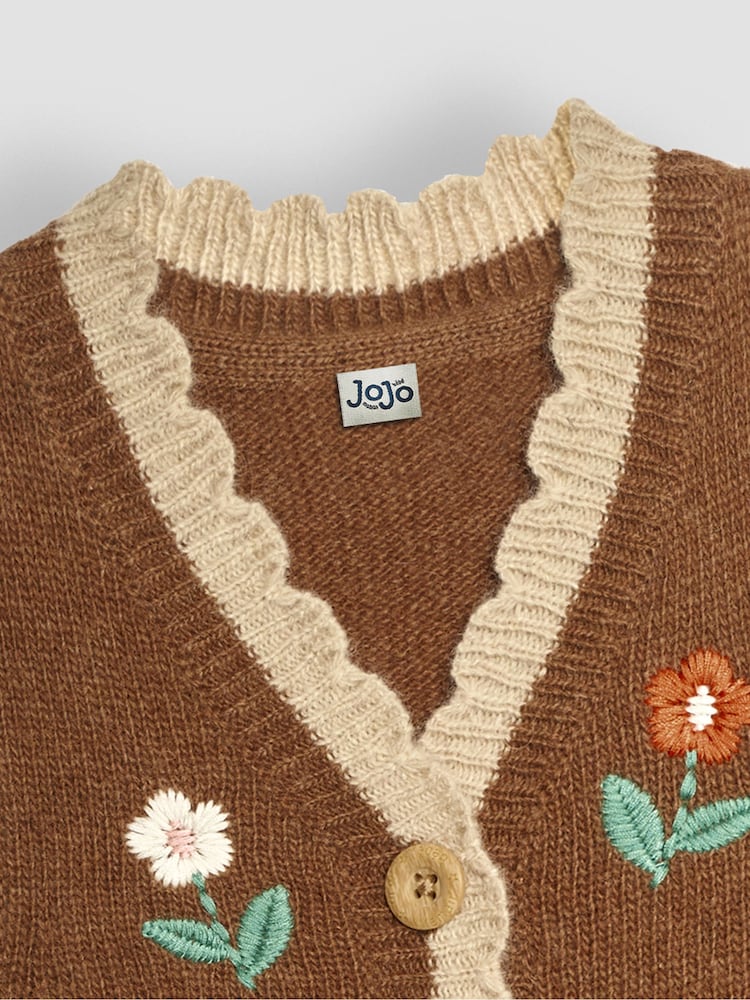 JoJo Maman Bébé Gold Floral Crochet Knitted Waistcoat - Image 5 of 5