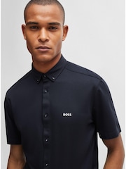BOSS Dark Blue Regular-Fit Shirt in Cotton Piqué Jersey - Image 1 of 6