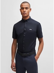 BOSS Dark Blue Regular-Fit Shirt in Cotton Piqué Jersey - Image 2 of 6