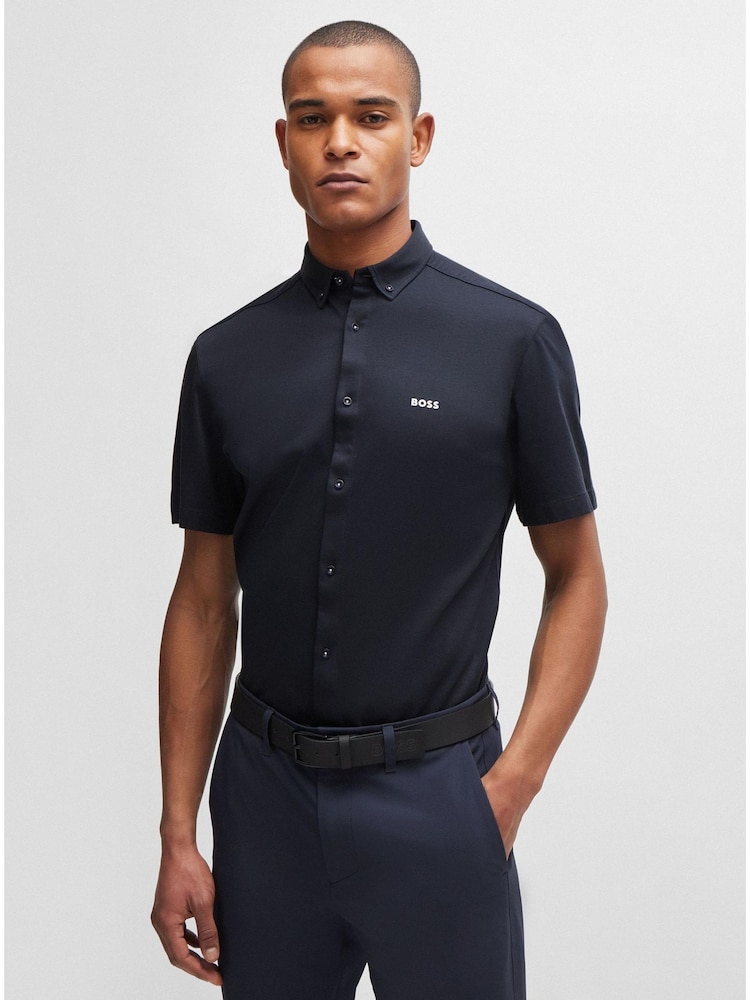 BOSS Dark Blue Regular-Fit Shirt in Cotton Piqué Jersey - Image 2 of 6