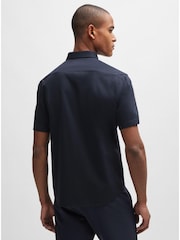 BOSS Dark Blue Regular-Fit Shirt in Cotton Piqué Jersey - Image 3 of 6
