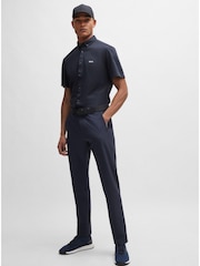BOSS Dark Blue Regular-Fit Shirt in Cotton Piqué Jersey - Image 4 of 6