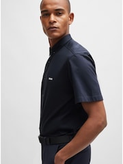 BOSS Dark Blue Regular-Fit Shirt in Cotton Piqué Jersey - Image 5 of 6