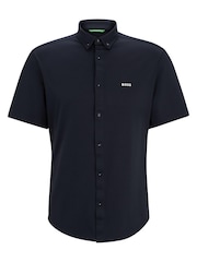 BOSS Dark Blue Regular-Fit Shirt in Cotton Piqué Jersey - Image 6 of 6