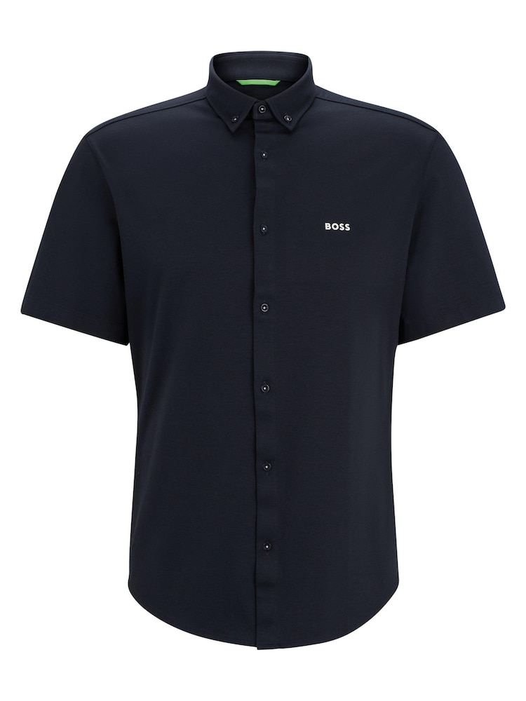 BOSS Dark Blue Regular-Fit Shirt in Cotton Piqué Jersey - Image 6 of 6
