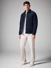 Navy Blue Borg Lined Diamond Quilt Cord Shacket - Image 2 of 10