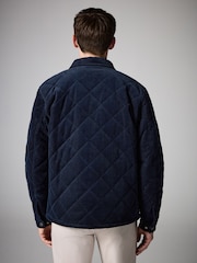 Navy Blue Borg Lined Diamond Quilt Cord Shacket - Image 3 of 10