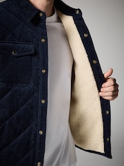 Navy Blue Borg Lined Diamond Quilt Cord Shacket - Image 5 of 10