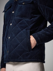 Navy Blue Borg Lined Diamond Quilt Cord Shacket - Image 6 of 10