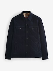 Navy Blue Borg Lined Diamond Quilt Cord Shacket - Image 7 of 10