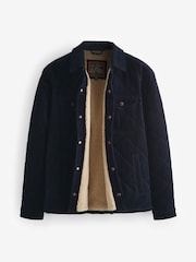 Navy Blue Borg Lined Diamond Quilt Cord Shacket - Image 8 of 10