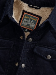 Navy Blue Borg Lined Diamond Quilt Cord Shacket - Image 9 of 10